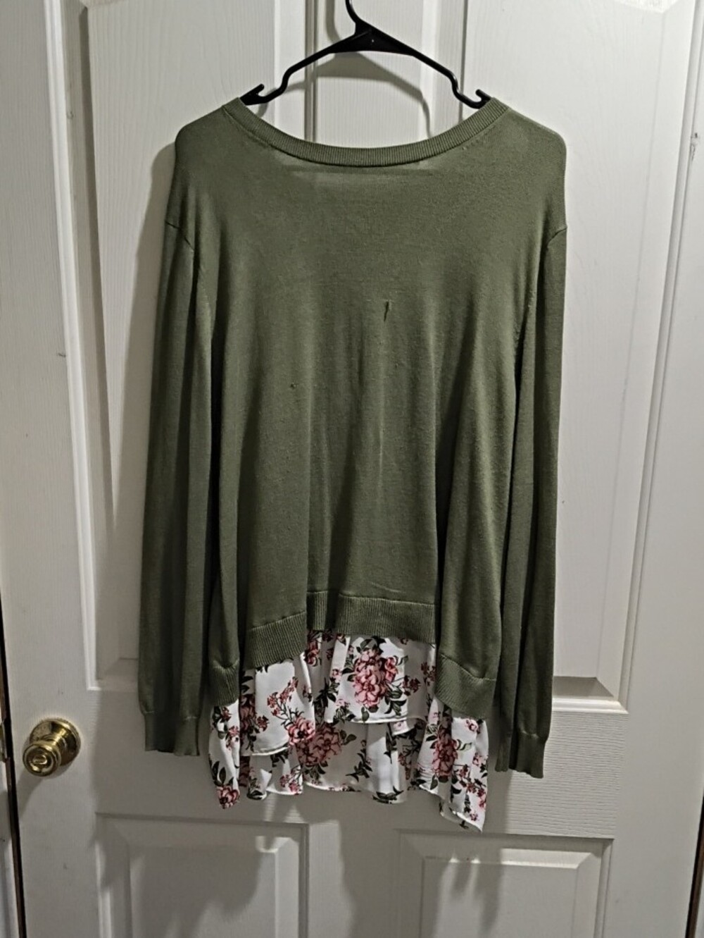 Time and Tru Olive Green Layered Look Top with Floral Insert - Picture 2 of 4